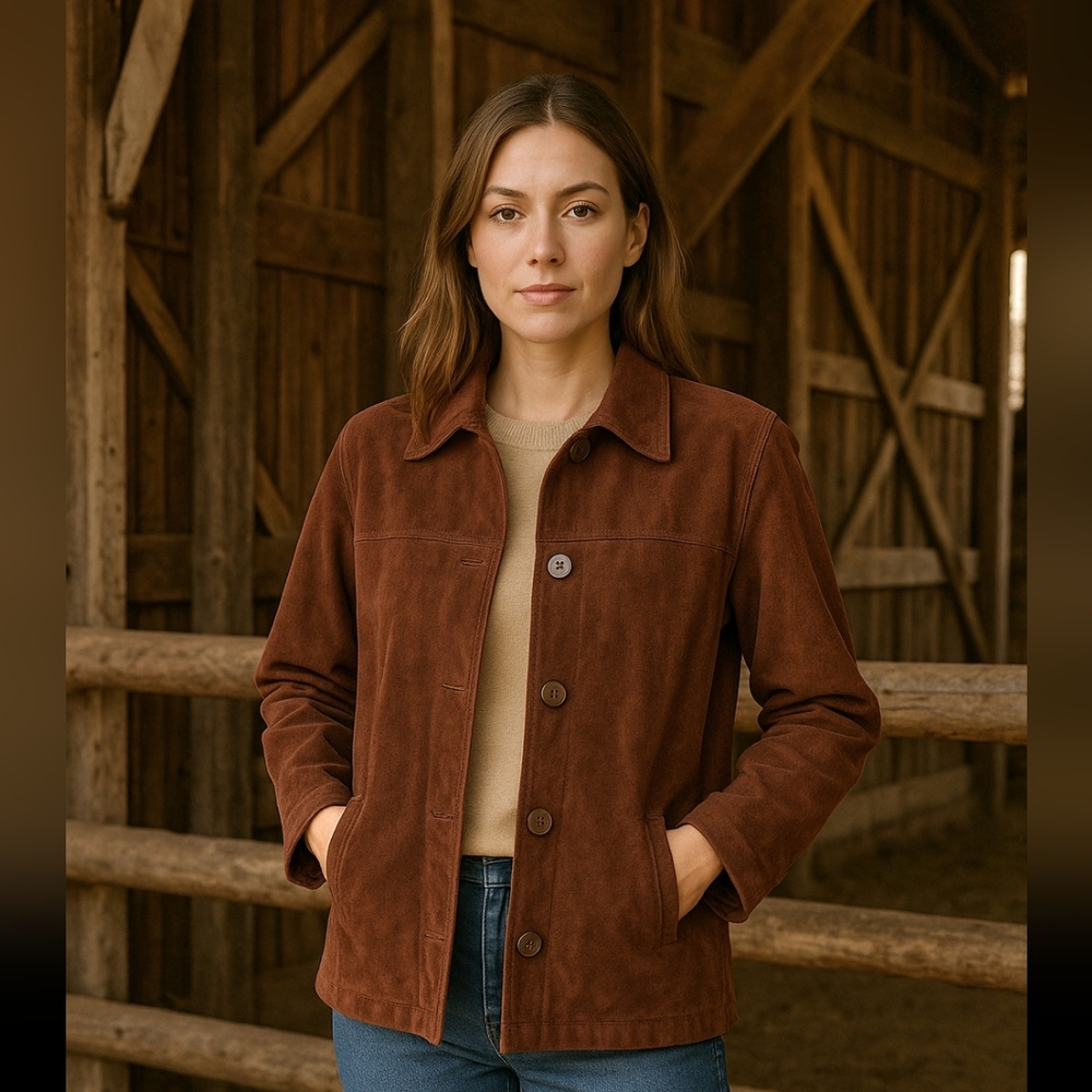 St. John’s Bay Washable Suede Jacket Brown Large Classic Retro Western Style